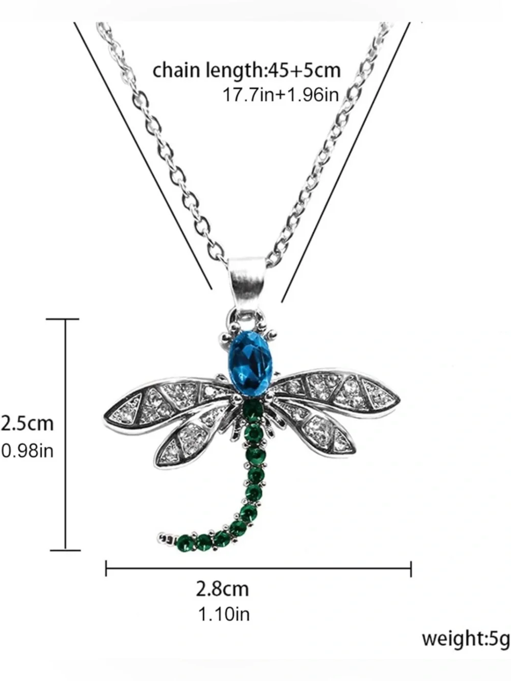 Blue & Green Crystal Dragonfly Necklace - NIB - Picture 3 of 8